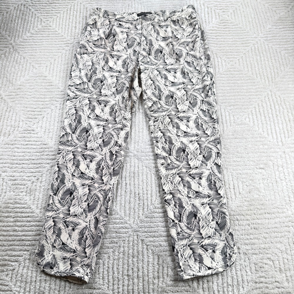 Banana Republic Drapey Leaf Pants Womens 4 Black White Tropical Resort Botanical